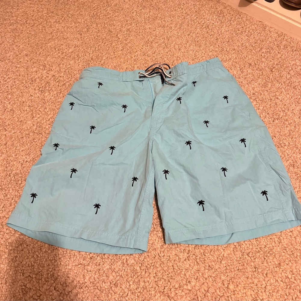 Daniel Cremieux Blue and Black Board Shorts with Palm Tree Design